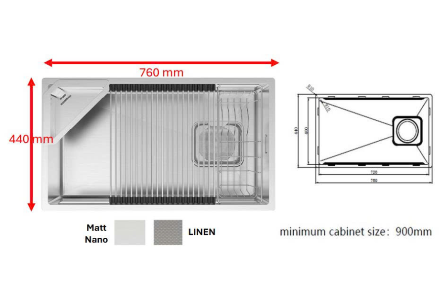 Chậu rửa chén Hafele JUMBO WS HS26-SSN1S-7644_MATT NANO 567.24.400