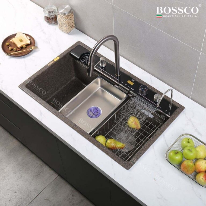 Chậu rửa chén Bossco BC-C8652XĐ 1 hộc xám đen