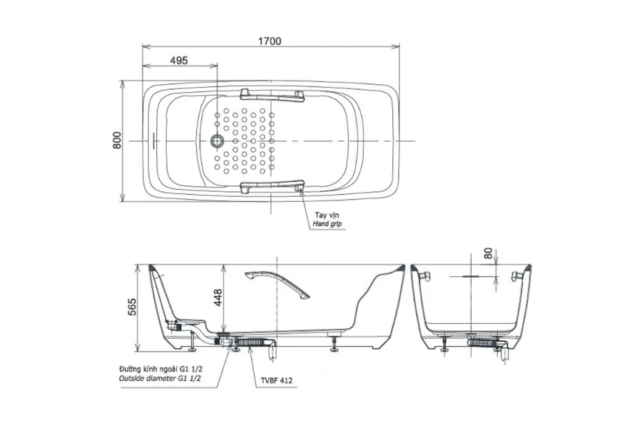 Bồn tắm TOTO PJY1724BHPWEN/TBL/TVBF412