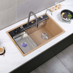 Chậu rửa chén Bossco BC-C8652VK 1 hộc vàng kem kim sa