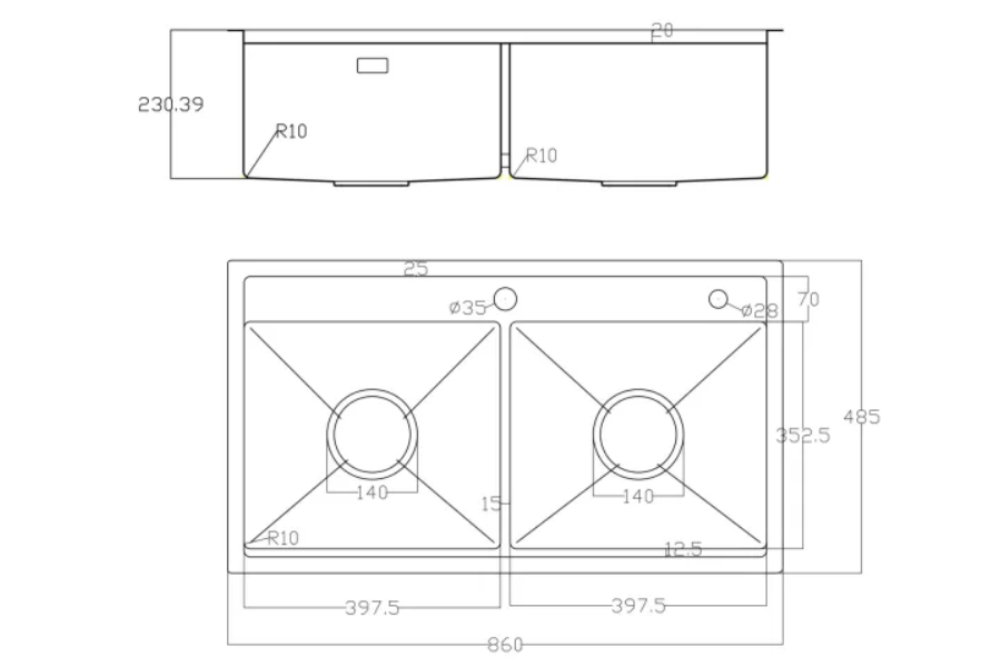 Chậu rửa chén Nobinox LUMIA NJ508D 2 hộc