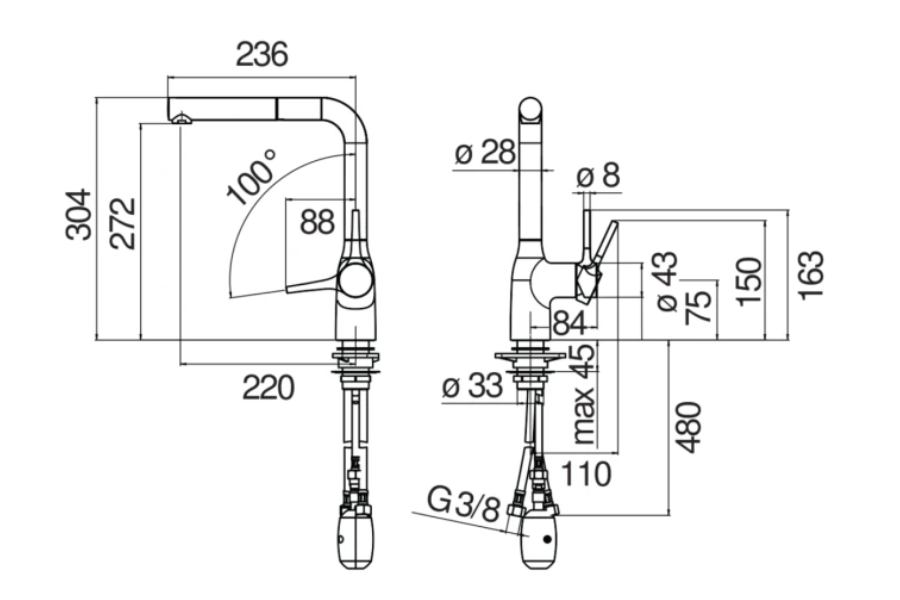 Vòi rửa chén Nobili MANIA NB215T nóng lạnh