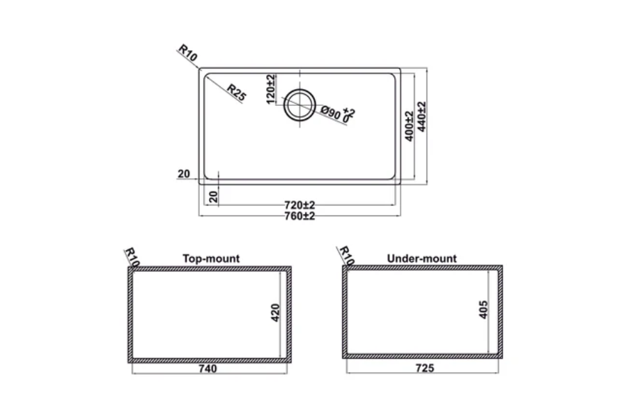 Chậu rửa chén Inox Hafele Satin R25 HS24-SSN1S-760 567.24.407