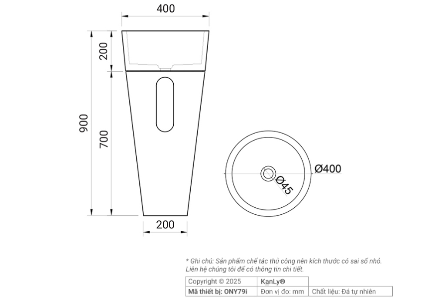 Chậu lavabo Kanly ONY79i đá tự nhiên