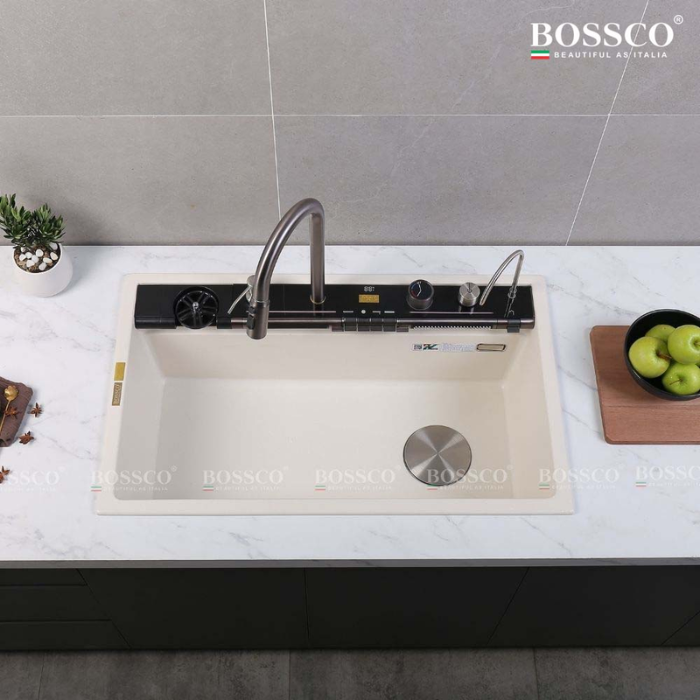Chậu Rửa Chén Bossco BC-C8652TKS 1 hộc trắng kim sa