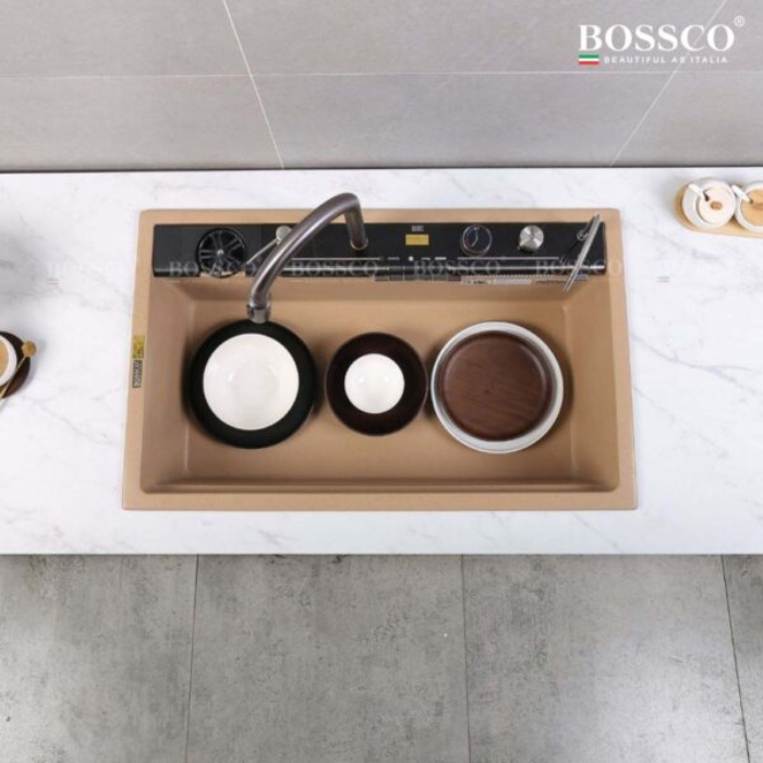 Chậu rửa chén Bossco BC-C8652VK 1 hộc vàng kem kim sa