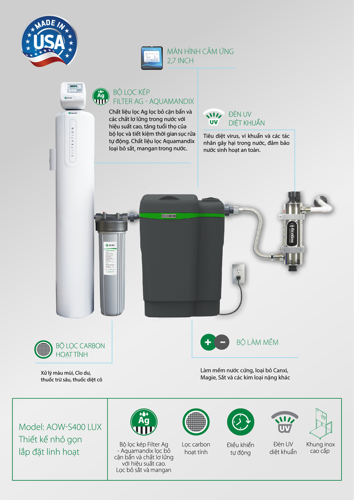 Hệ thống lọc nước đầu nguồn AOSmith AOW-S400 LUX