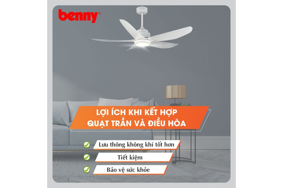 Quạt trần Benny BF-C52LUX(W) 5 cánh Amore Enterno màu trắng có đèn