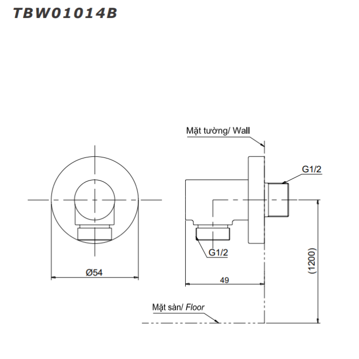 Cút nối tường TOTO TBW01014B