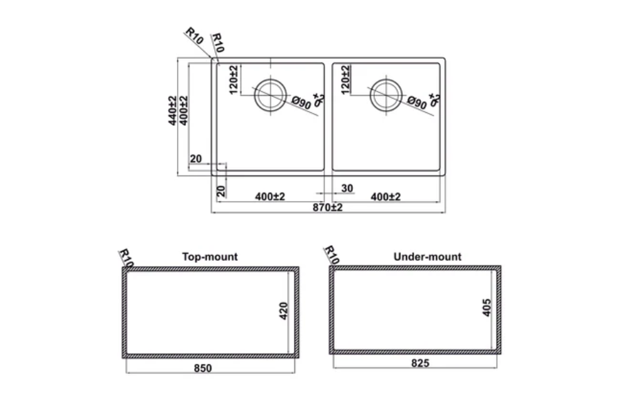 Chậu rửa chén Inox Hafele Satin R10 HS24-SSN2S-870 567.24.437