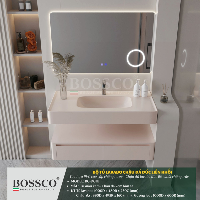 Tủ lavabo Bossco BC-D01K màu kem