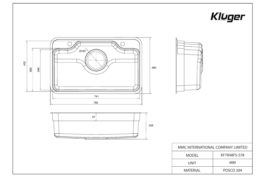 Chậu rửa bát Kluger KF7848FS-S78 Basic