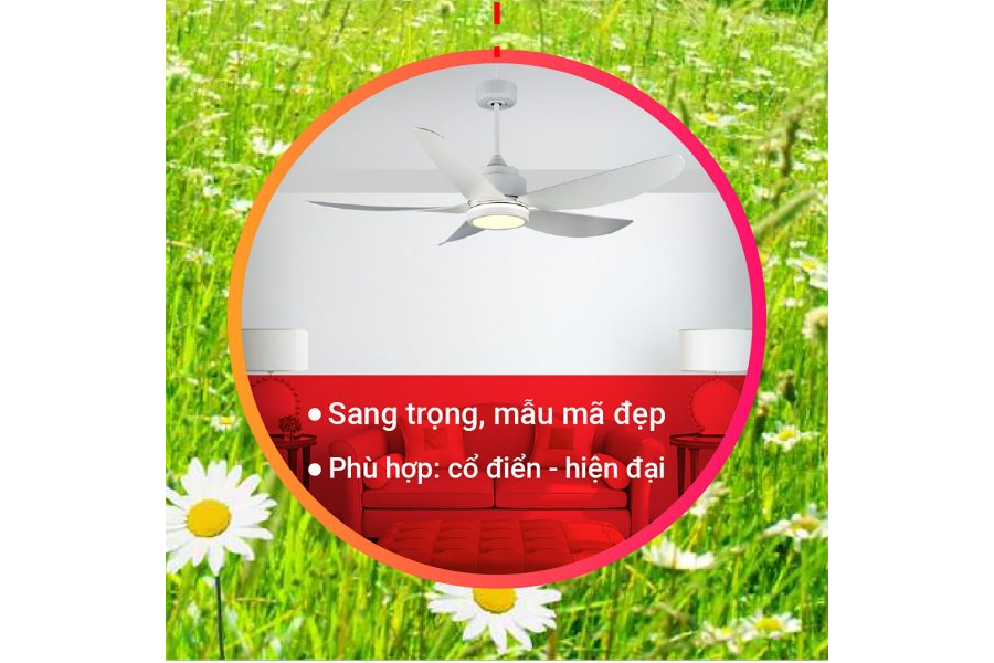 Quạt trần Benny BF-C52LUX(W) 5 cánh Amore Enterno màu trắng có đèn