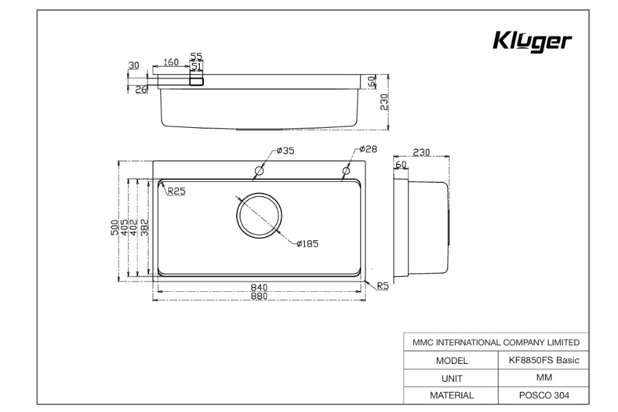Chậu rửa chén Kluger KF8850FS BASIC