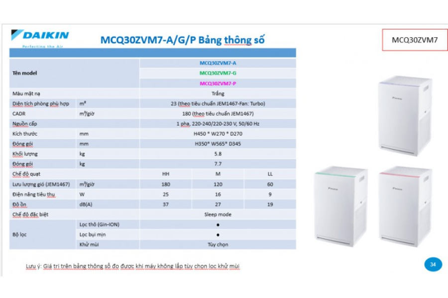 Máy lọc không khí Daikin MCQ30ZVM7-A