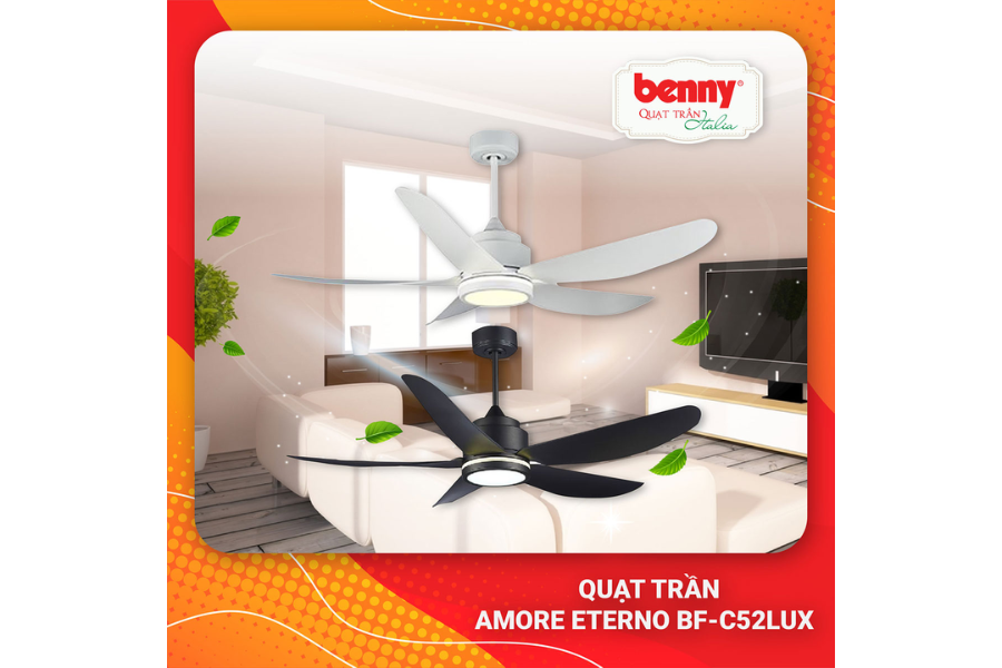 Quạt trần Benny BF-C52LUX(B) 5 cánh Amore Enterno màu đen có đèn