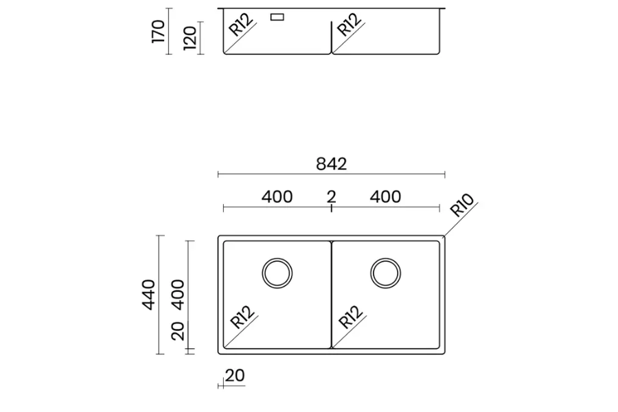 Chậu rửa chén Tasca ICON NT642U 2 hộc