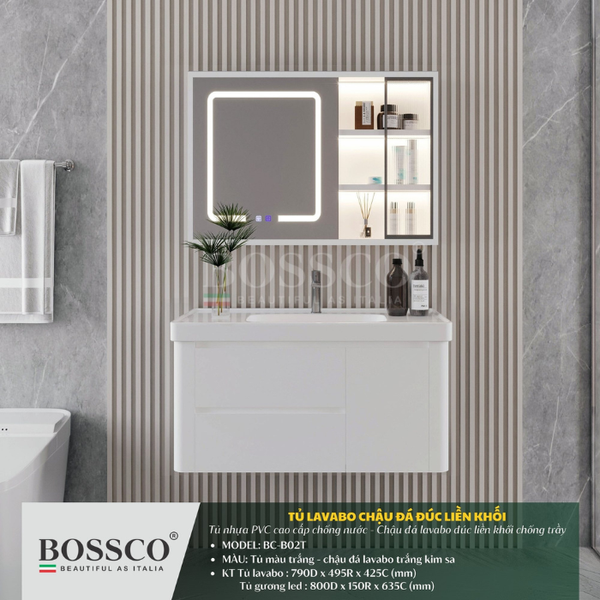 Tủ lavabo Bossco BC-B02T màu trắng