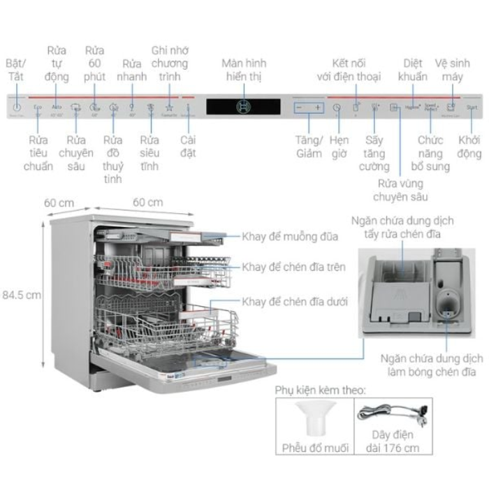 Máy rửa chén Bosch SMS8YCI01E độc lập Series 8, 14 bộ, Home connect