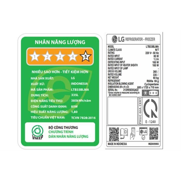 Tủ lạnh LG LTB33BLMA Inverter 335 lít