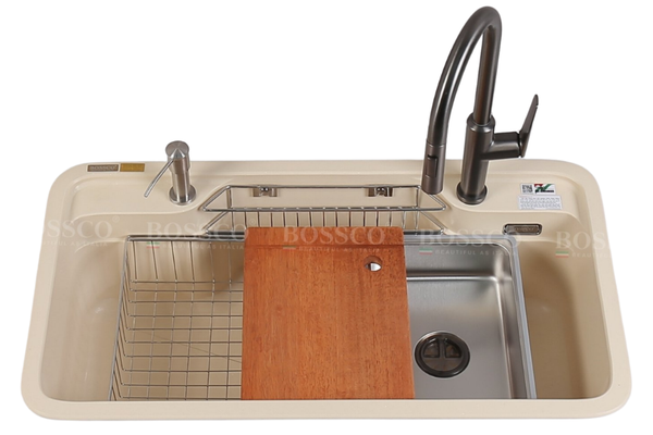 Chậu rửa chén Bossco BC-G9050KKS 1 hộc bo góc