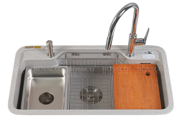 Chậu rửa chén Bossco BC-G9050XKS 1 hộc bo góc