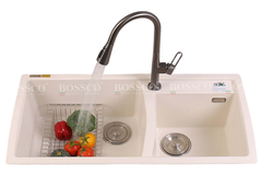 Chậu rửa chén Bossco BC-E10050TKS 2 hộc trắng kim sa