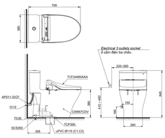 Bàn cầu một khối Toto MS857CDW15XW kèm nắp rửa điện tử WASHLET dòng C5