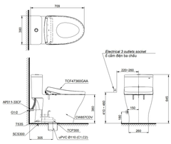 Bàn cầu một khối Toto MS857CDW23XW kèm nắp rửa điện tử WASHLET dòng S7