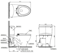 Bàn cầu hai khối TOTO CS767RW16XW kèm nắp rửa điện tử WASHLET dòng C2 TCF23410AAA