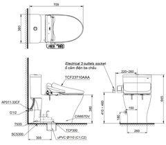 Bàn cầu một khối TOTO MS857DW18XW kèm nắp rửa điện tử WASHLET dòng C2 cơ bản