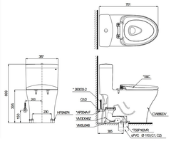 Bàn cầu một khối TOTO MS889DRE2XW, nắp đóng êm kèm vòi rửa nước lạnh TCW07S