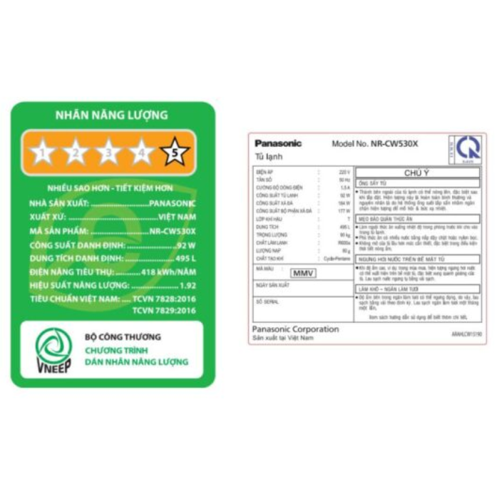 Tủ lạnh Panasonic NR-CW530XMMV Inverter 495 lít