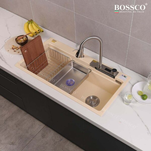 Chậu rửa chén Bossco BC-A10052KKS 1 hộc kem kim sa