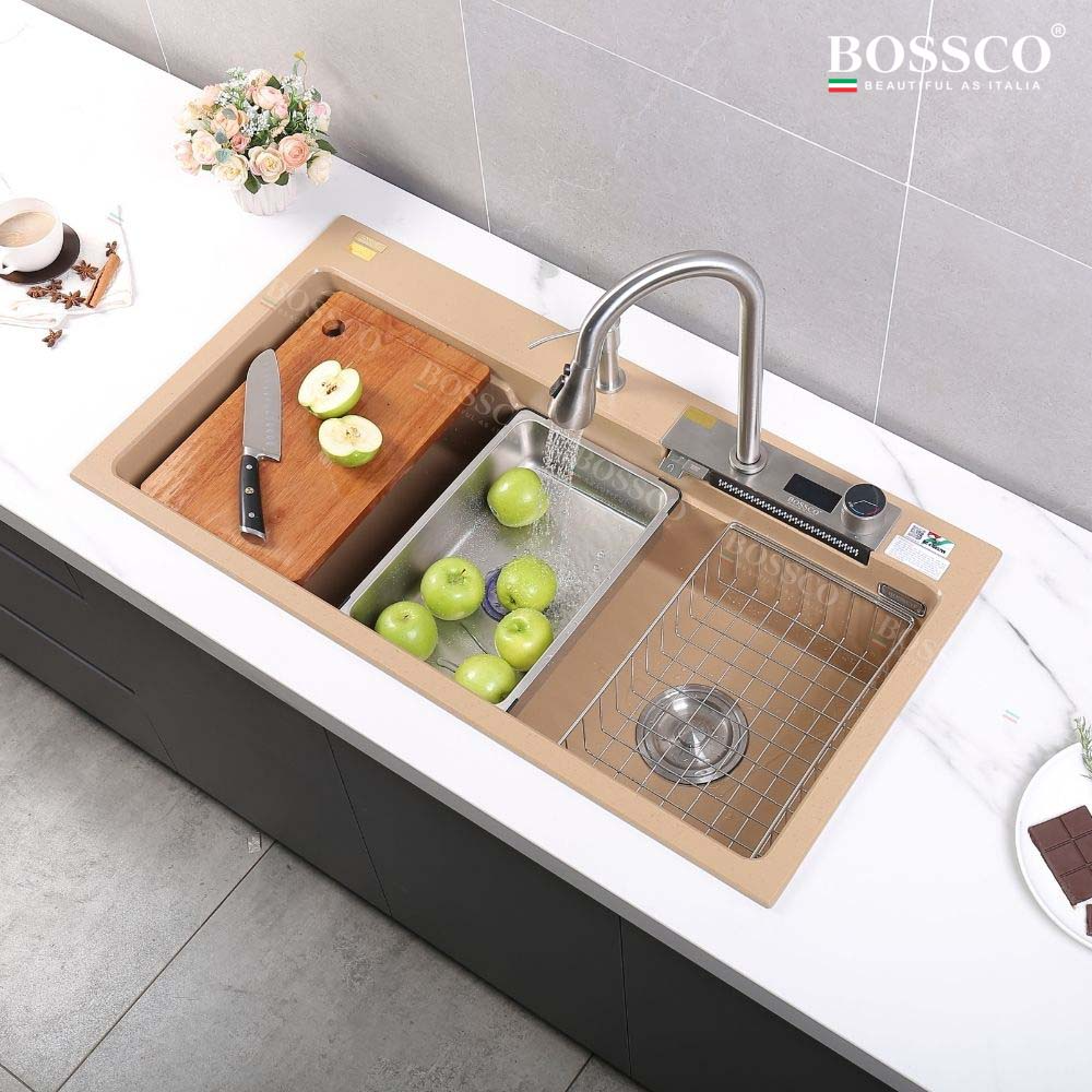Chậu rửa chén Bossco BC-A10052VK 1 hộc vàng kem kim sa
