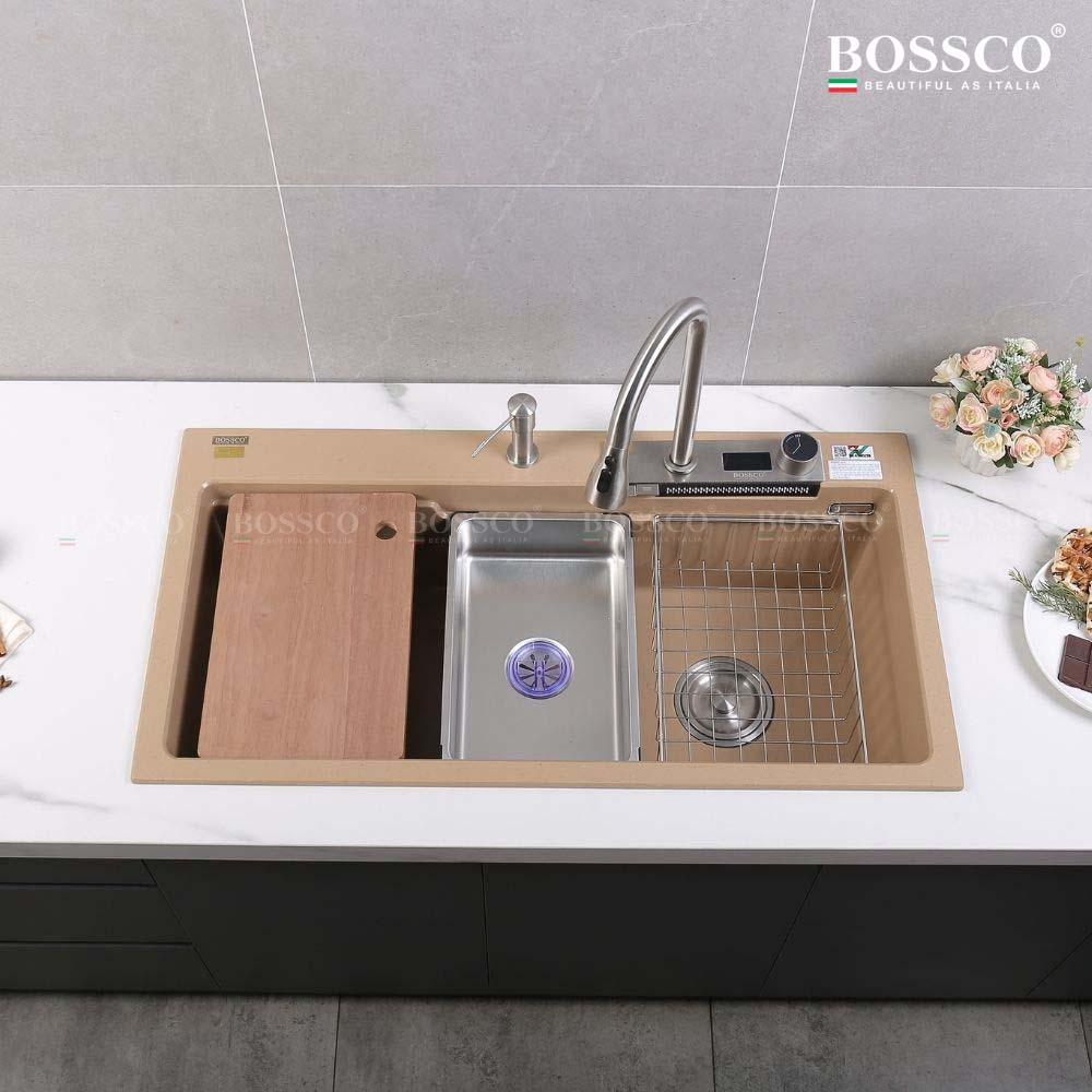 Chậu rửa chén Bossco BC-A10052VK 1 hộc vàng kem kim sa