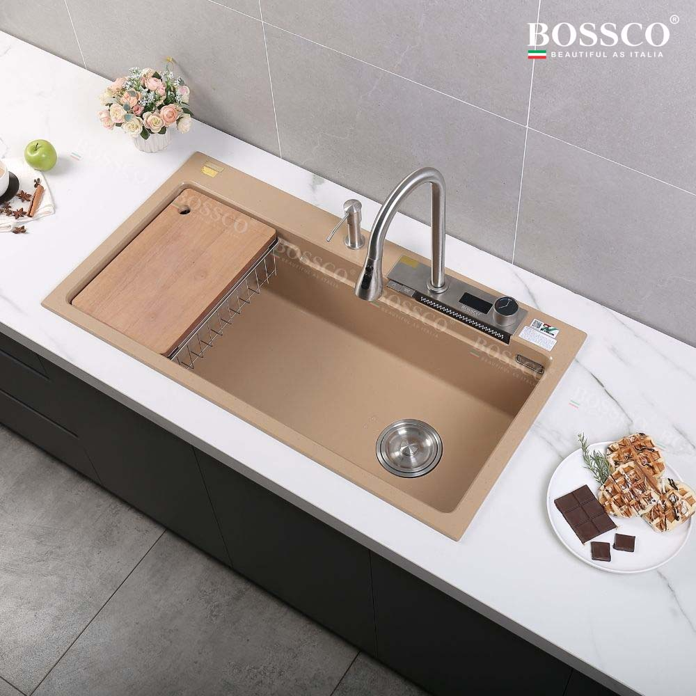 Chậu rửa chén Bossco BC-A10052VK 1 hộc vàng kem kim sa