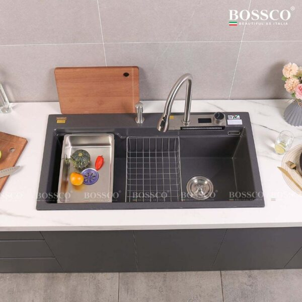 Chậu rửa chén Bossco BC-A10052XĐ 1 hộc xám đen