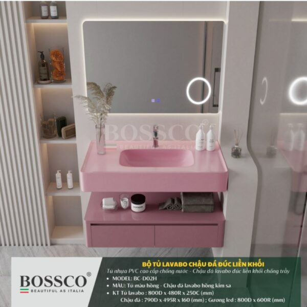 Tủ lavabo Bossco BC-D02H màu hồng