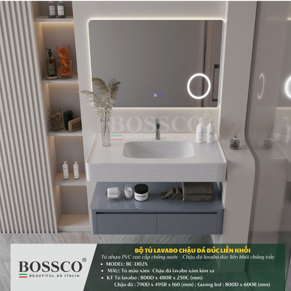Tủ lavabo Bossco BC-D02X màu xám