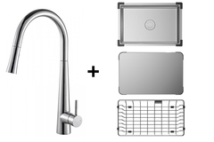 Combo vòi + chậu mini + thớt inox + rổ inox Maadela