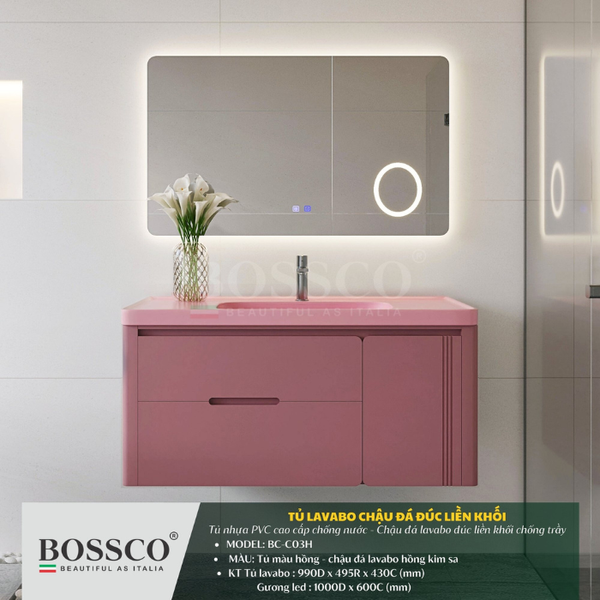 Tủ lavabo Bossco BC–C03H màu hồng