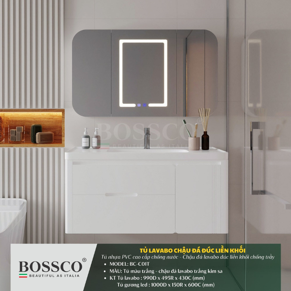 Tủ lavabo Bossco BC-C01T màu trắng