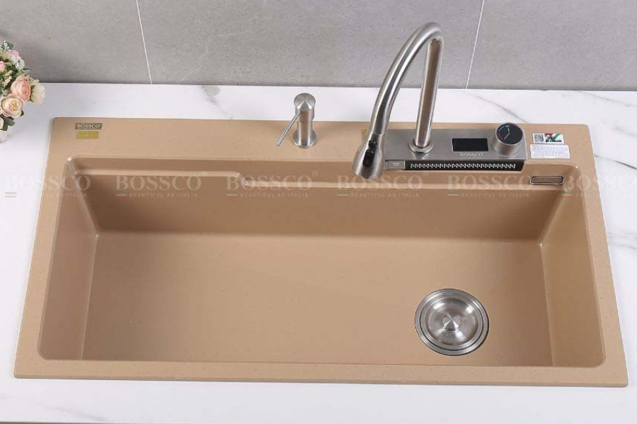 Chậu rửa chén Bossco BC-A10052VK 1 hộc vàng kem kim sa