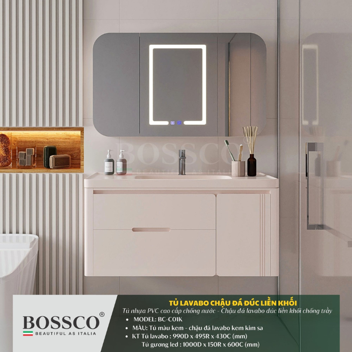 Tủ lavabo Bossco BC-C01K màu kem