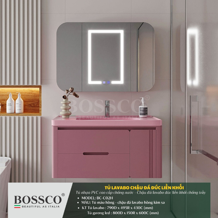 Tủ lavabo Bossco BC-C02H màu hồng