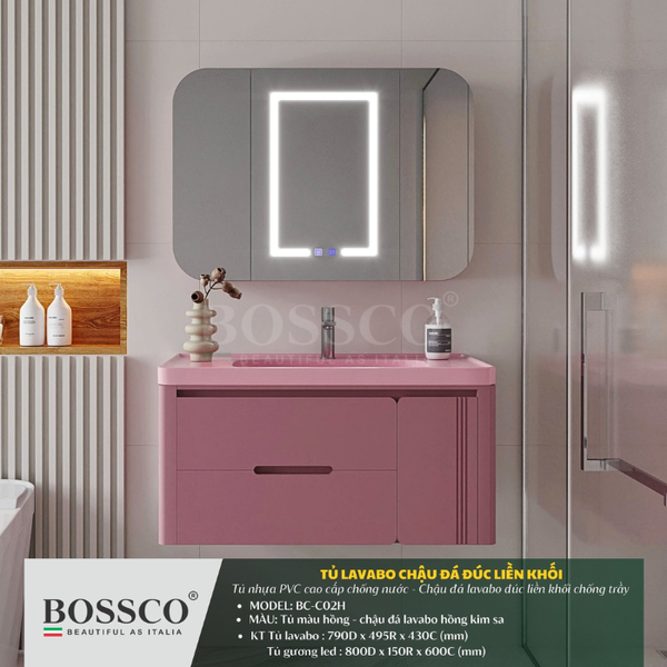 Tủ lavabo Bossco BC-C02H màu hồng