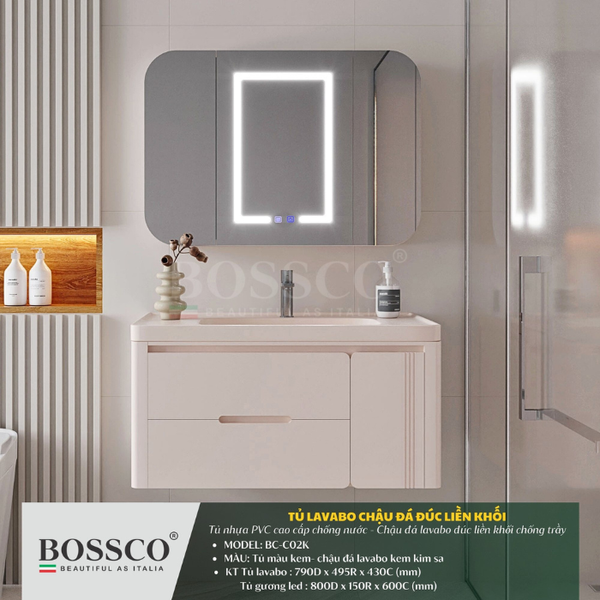 Tủ lavabo Bossco BC–C02K màu kem