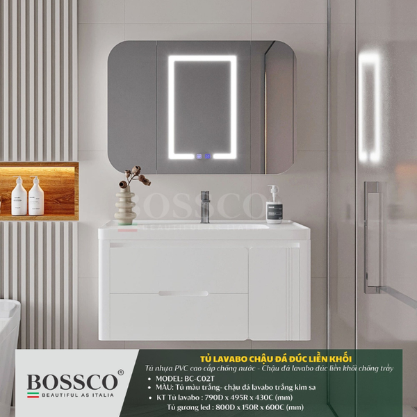 Tủ Lavabo Bossco BC-C02T màu trắng