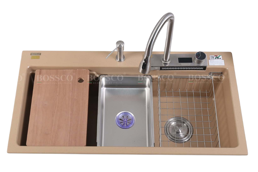 Chậu rửa chén Bossco BC-A10052VK 1 hộc vàng kem kim sa